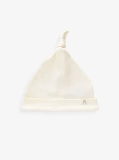 Cream 100% Cotton Tie Top Baby Hats 3 Pack (0-12mths)