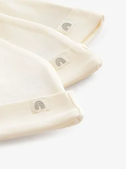 Cream 100% Cotton Tie Top Baby Hats 3 Pack (0-12mths)