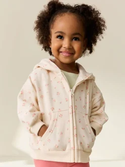Cream Disty Floral Zip Through Hoodie (3mths-7yrs)