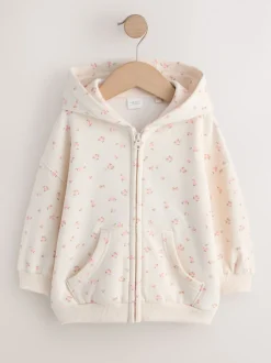 Cream Disty Floral Zip Through Hoodie (3mths-7yrs)