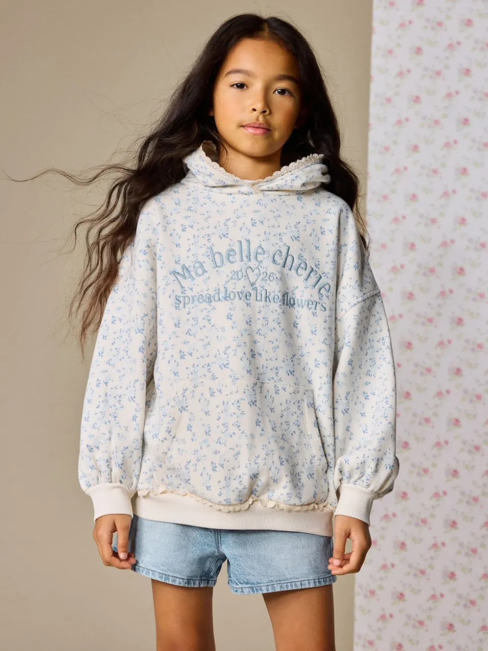 Cream Ditsy Flower Hoodie (3-16yrs)