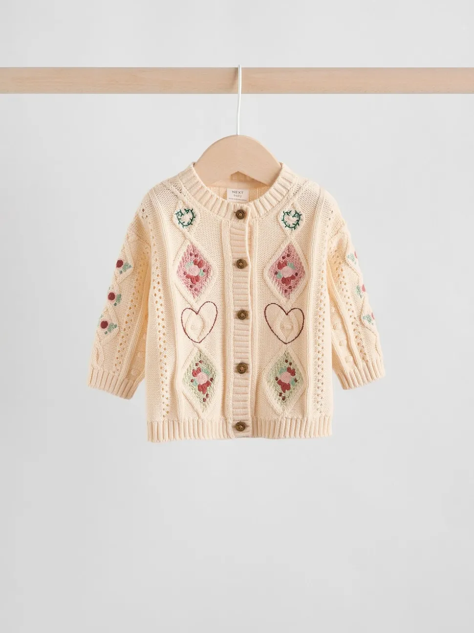 Cream Embroidered Baby Knitted Cardigan and Leggings 2 Piece Set (0mths-3yrs)