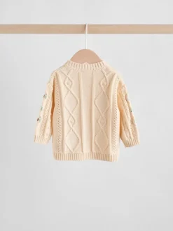 Cream Embroidered Baby Knitted Cardigan and Leggings 2 Piece Set (0mths-3yrs)