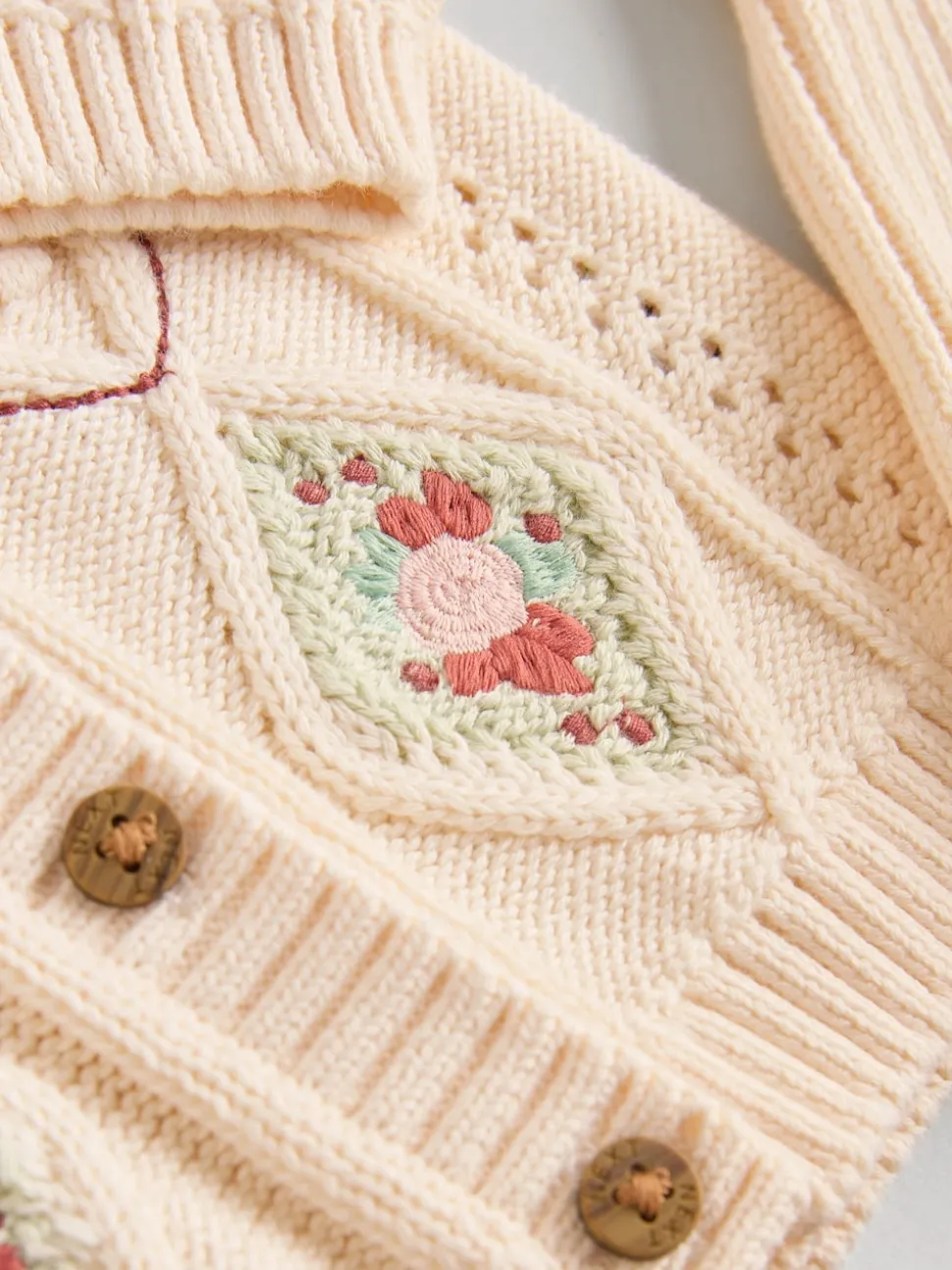 Cream Embroidered Baby Knitted Cardigan and Leggings 2 Piece Set (0mths-3yrs)