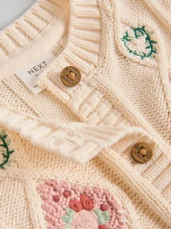 Cream Embroidered Baby Knitted Cardigan and Leggings 2 Piece Set (0mths-3yrs)