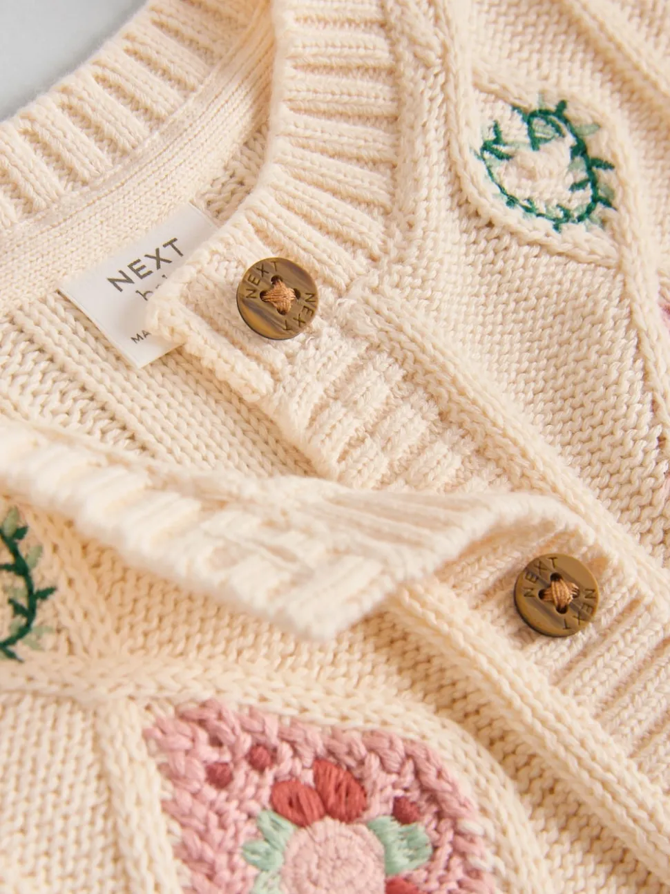 Cream Embroidered Baby Knitted Cardigan and Leggings 2 Piece Set (0mths-3yrs)