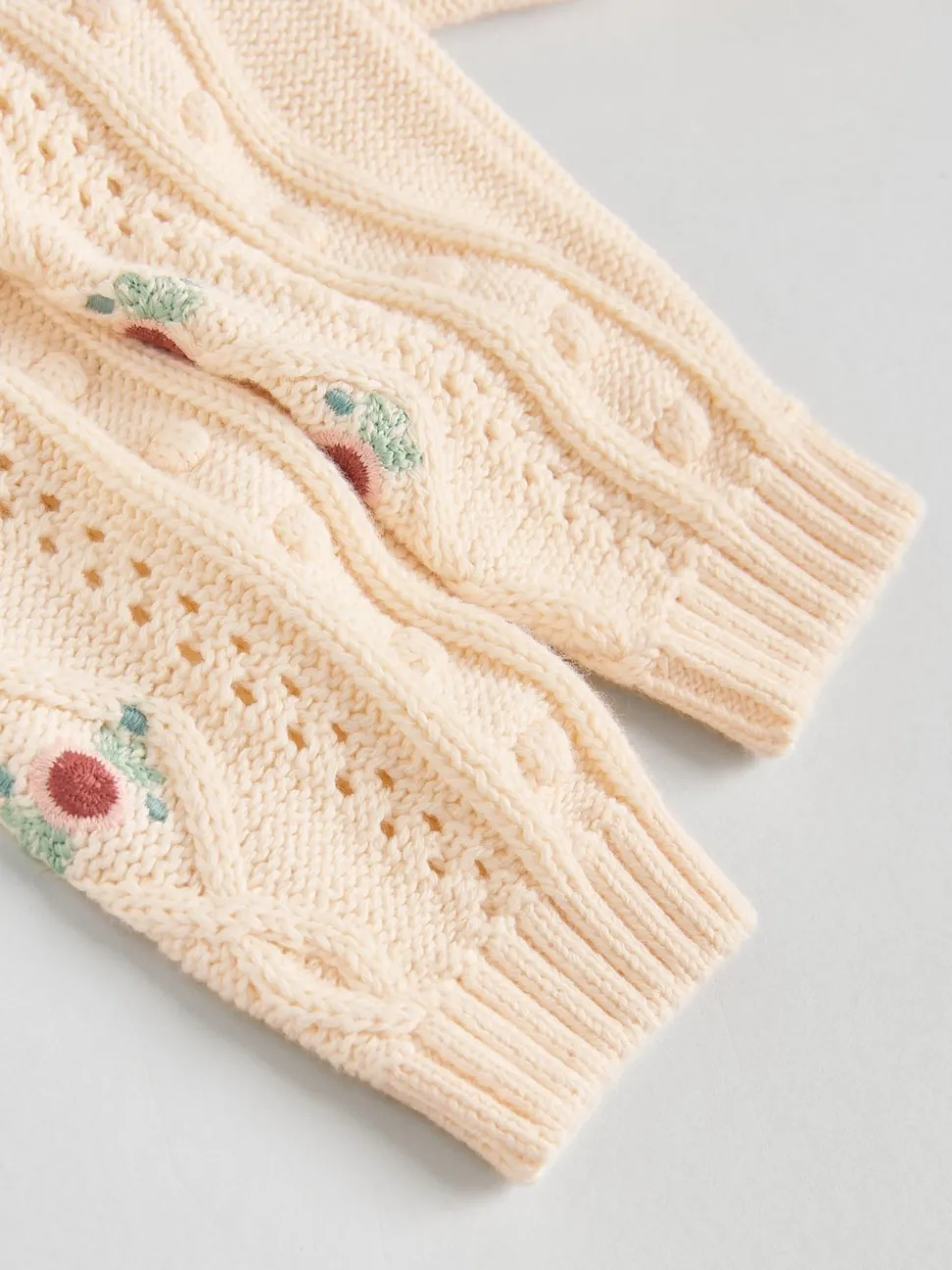 Cream Embroidered Baby Knitted Cardigan and Leggings 2 Piece Set (0mths-3yrs)