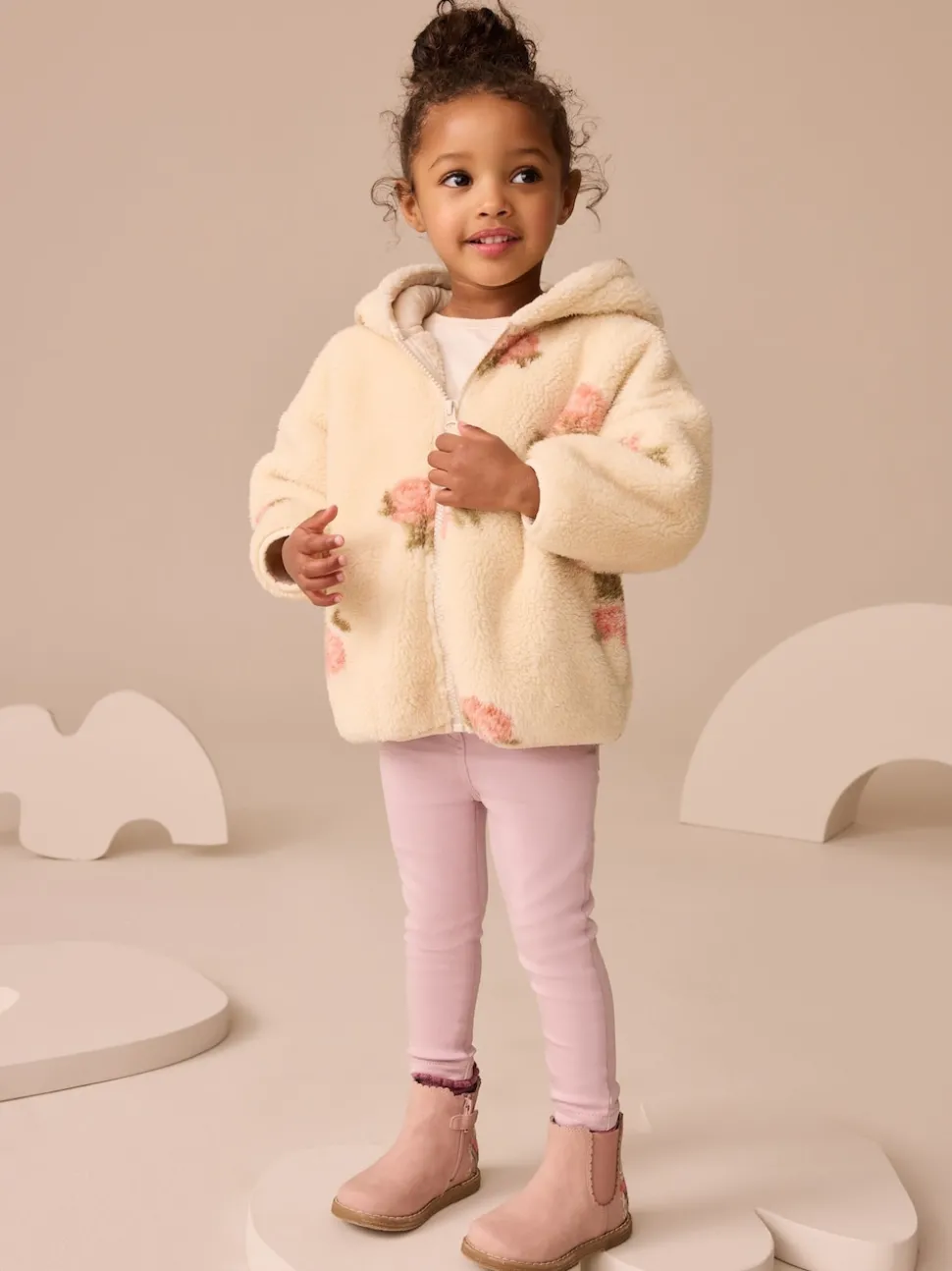 Cream Floral Print Zip Through Fleece (3mths-7yrs)