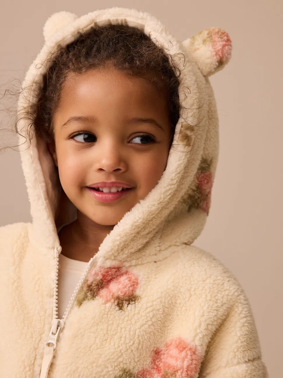 Cream Floral Print Zip Through Fleece (3mths-7yrs)