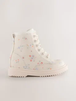Cream Floral Standard Fit (F) Lace-Up Ankle Boots