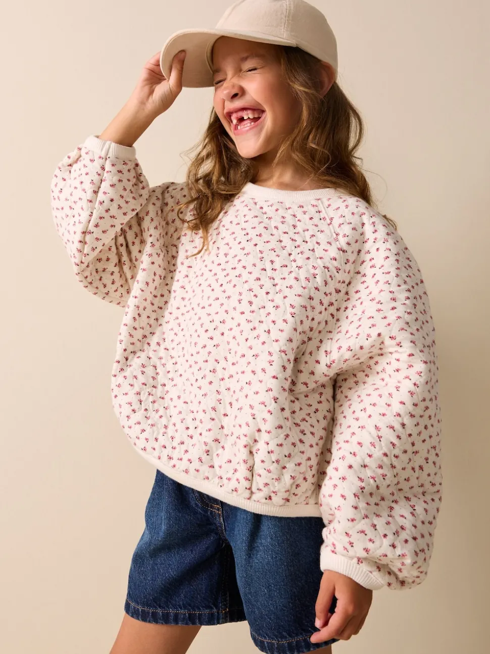 Cream Flower Ditsy Quilted Sweatshirt (3-16yrs)
