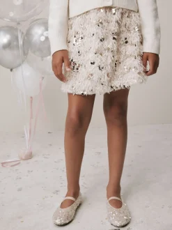 Cream Fluffy Sequin Skirt (3-16yrs)