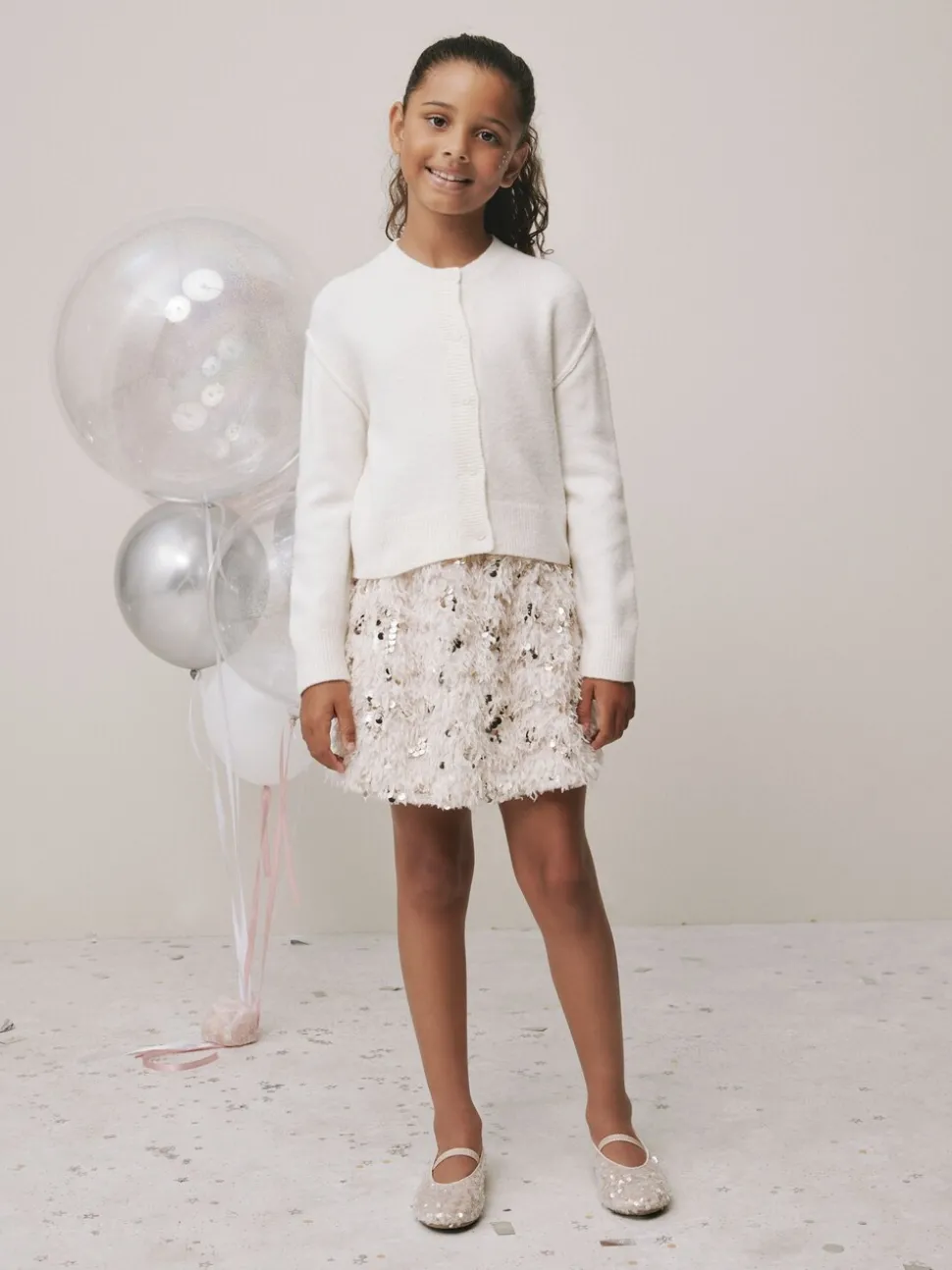 Cream Fluffy Sequin Skirt (3-16yrs)