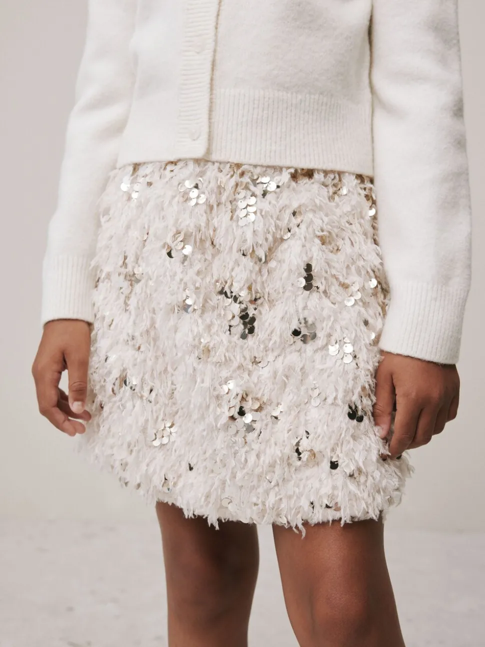 Cream Fluffy Sequin Skirt (3-16yrs)