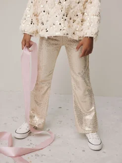 Cream/Gold Fluffy Sequin Top and Flared Leggings Party Set (3-16yrs)