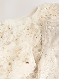 Cream/Gold Fluffy Sequin Top and Flared Leggings Party Set (3-16yrs)