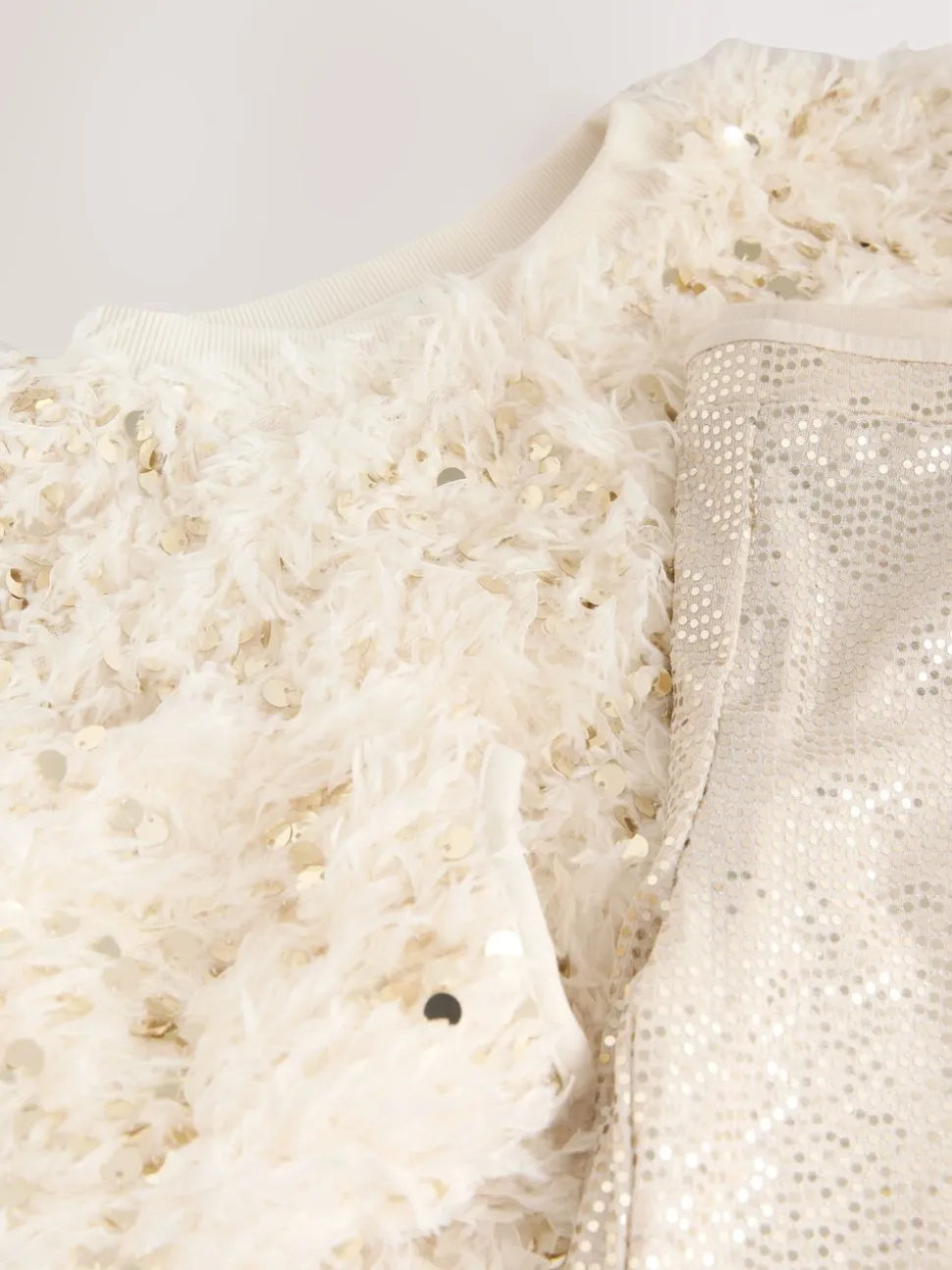 Cream/Gold Fluffy Sequin Top and Flared Leggings Party Set (3-16yrs)
