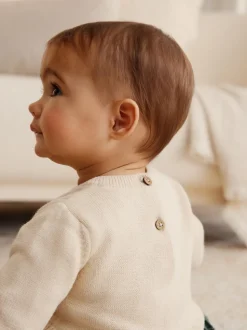 Cream/ Green Check Twofer Knitted Baby Dress (0mths-2yrs)