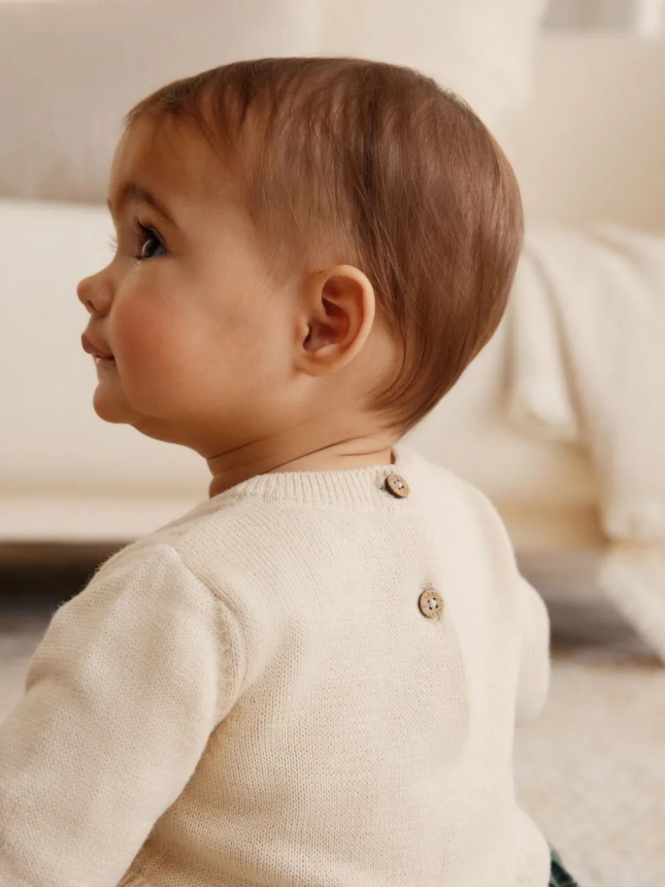Cream/ Green Check Twofer Knitted Baby Dress (0mths-2yrs)
