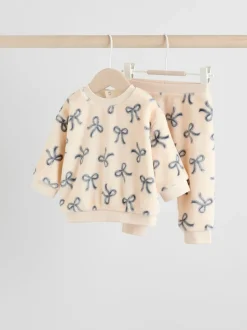 Cream/Grey Soft Velour Bow Print Jumper and Trousers Set (0mths-2yrs)