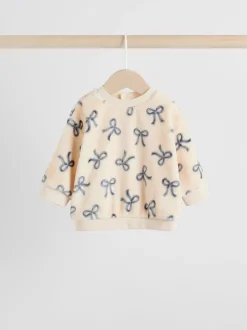 Cream/Grey Soft Velour Bow Print Jumper and Trousers Set (0mths-2yrs)