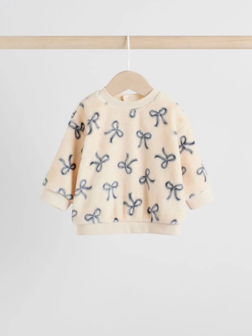 Cream/Grey Soft Velour Bow Print Jumper and Trousers Set (0mths-2yrs)