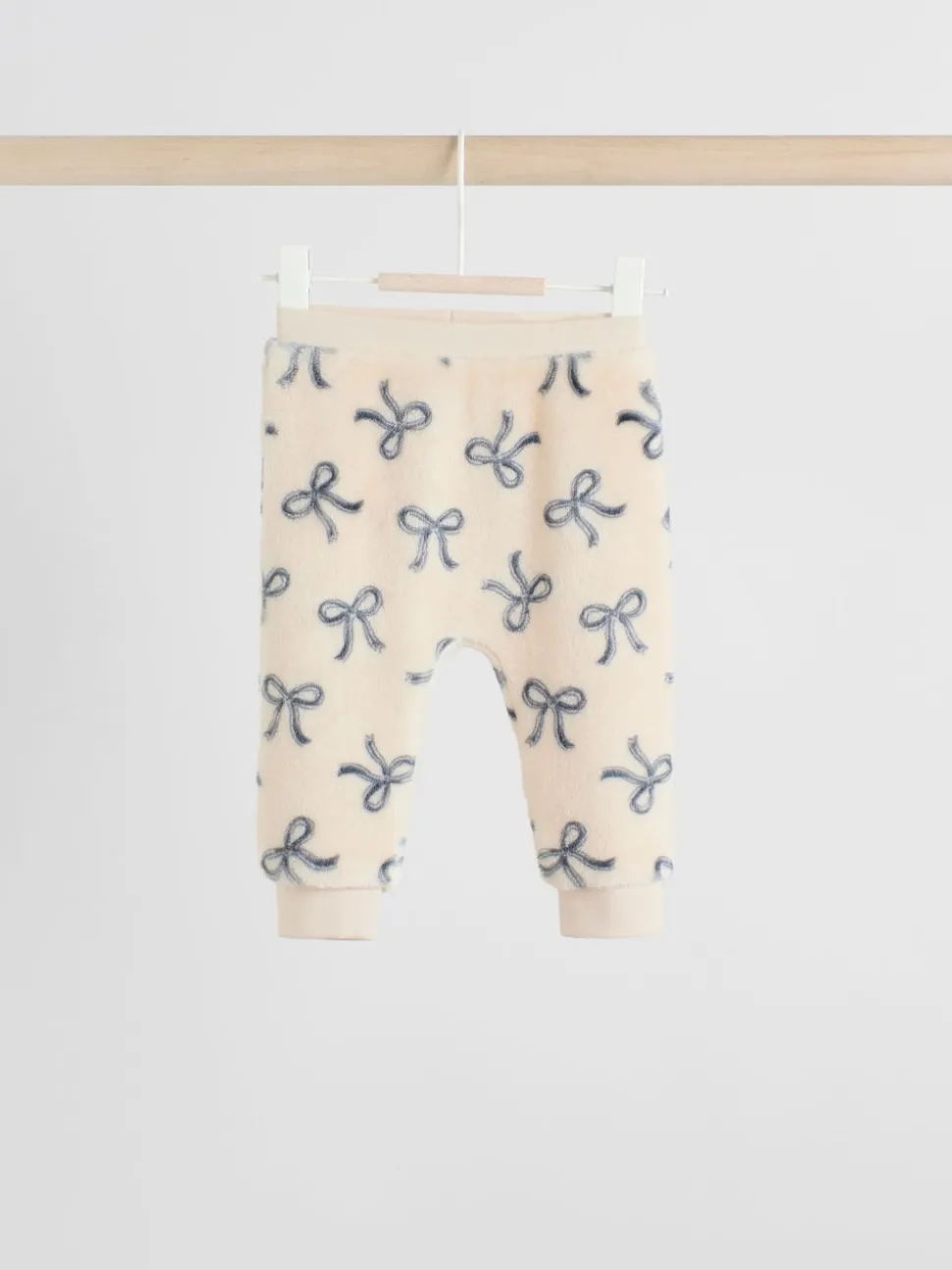 Cream/Grey Soft Velour Bow Print Jumper and Trousers Set (0mths-2yrs)
