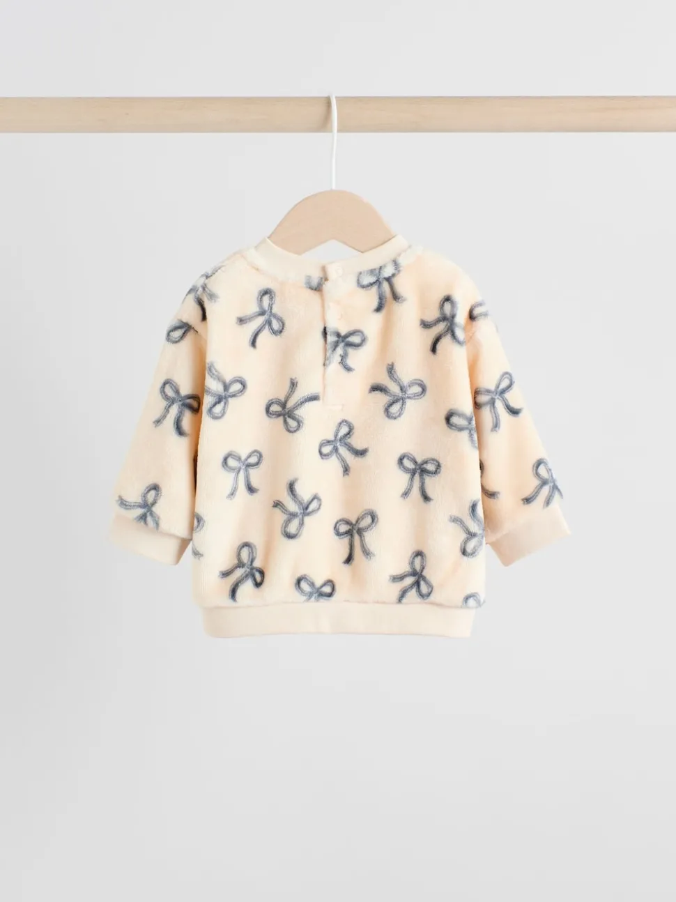 Cream/Grey Soft Velour Bow Print Jumper and Trousers Set (0mths-2yrs)