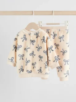 Cream/Grey Soft Velour Bow Print Jumper and Trousers Set (0mths-2yrs)