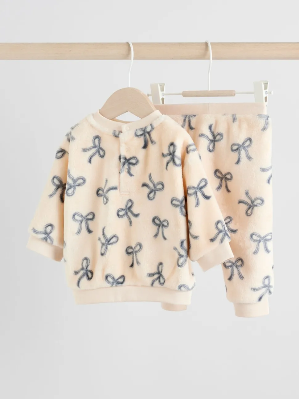 Cream/Grey Soft Velour Bow Print Jumper and Trousers Set (0mths-2yrs)