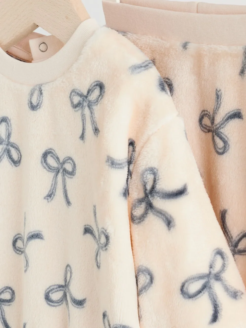 Cream/Grey Soft Velour Bow Print Jumper and Trousers Set (0mths-2yrs)