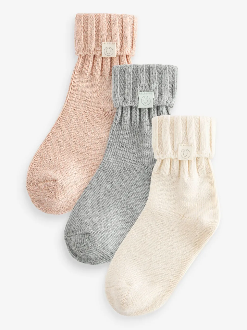 Cream,Grey and Neutral 3 Pack Cotton Rich Roll Top Ankle Socks
