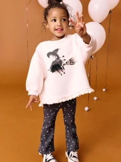 Cream Halloween Witch Frill Hem Sweatshirt & Flare Leggings Set (3mths-7yrs)
