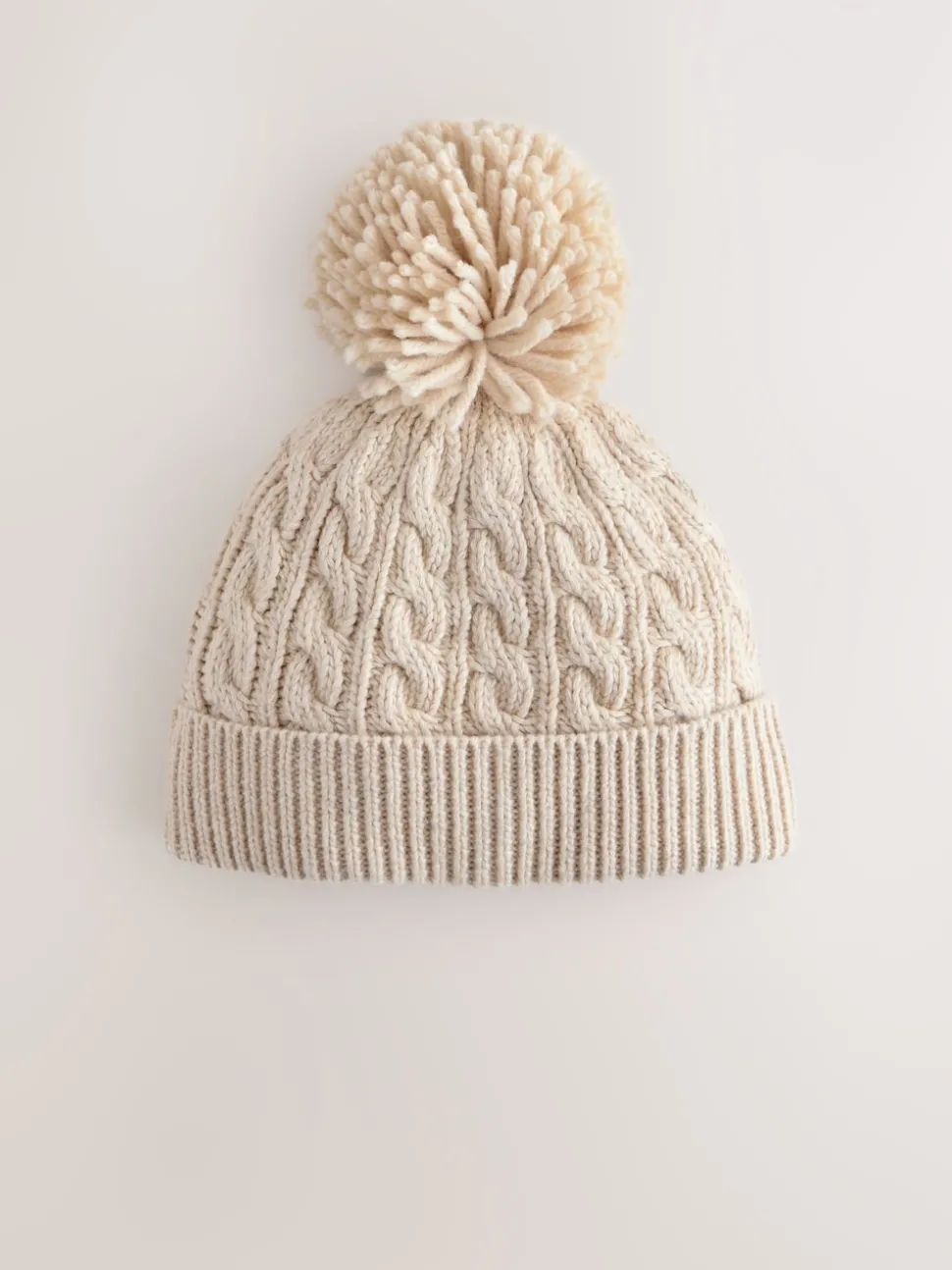 Cream Knitted Cable Pom Beanie