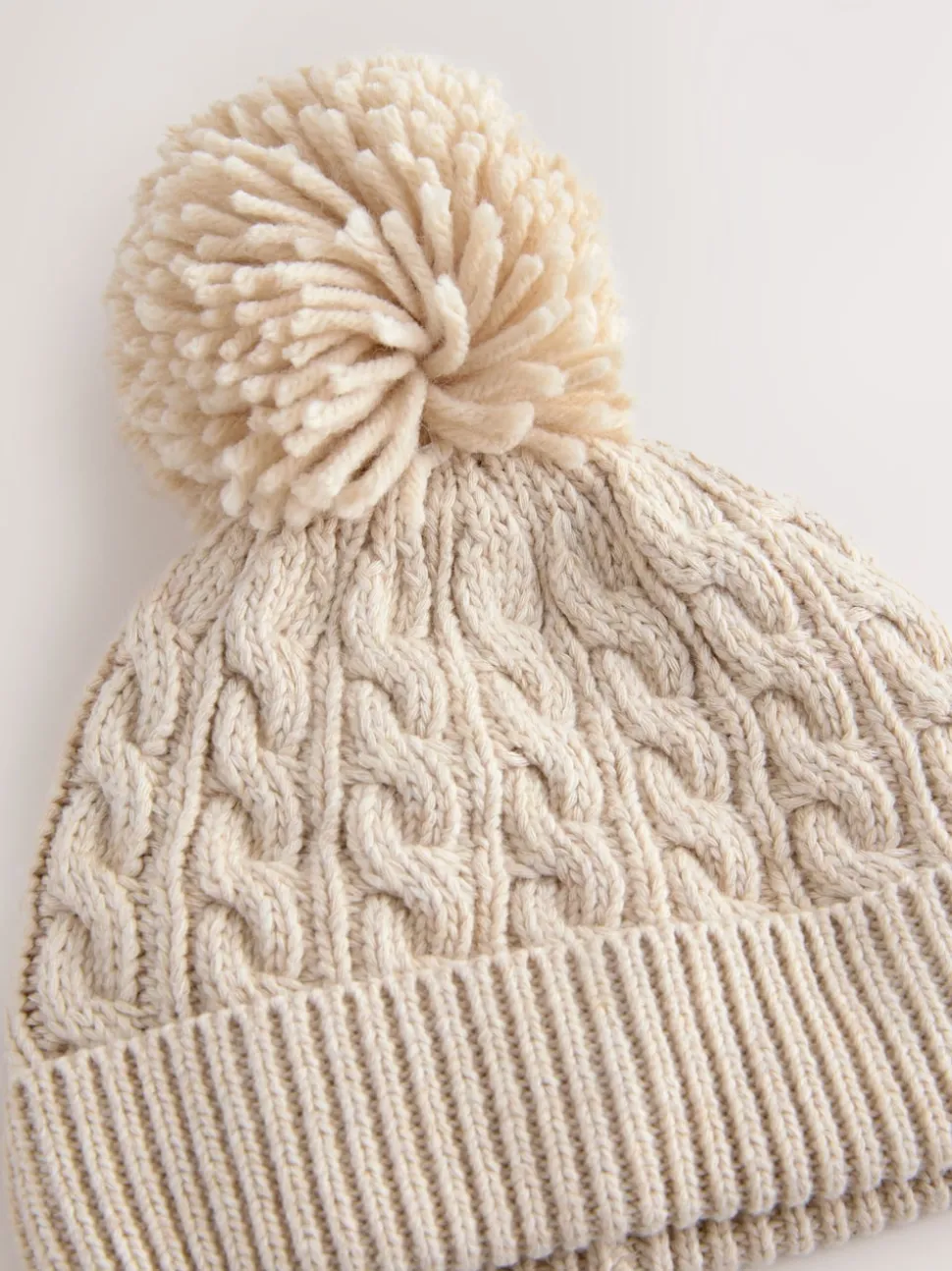 Cream Knitted Cable Pom Beanie