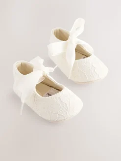 Cream Lace Baby Tie Front Occasion Shoes (0-24mths)