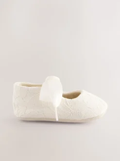 Cream Lace Baby Tie Front Occasion Shoes (0-24mths)