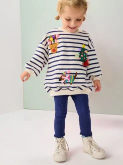 Cream/Navy Stripe Christmas Sweatshirt & Leggings Set (3mths-7yrs)