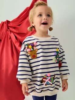 Cream/Navy Stripe Christmas Sweatshirt & Leggings Set (3mths-7yrs)