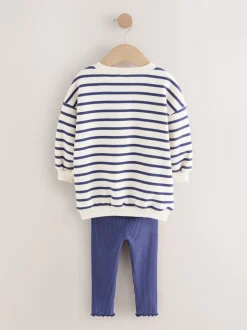 Cream/Navy Stripe Christmas Sweatshirt & Leggings Set (3mths-7yrs)