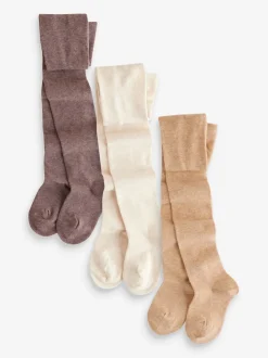 Cream/Neutral 3 Pack Cotton Rich Tights