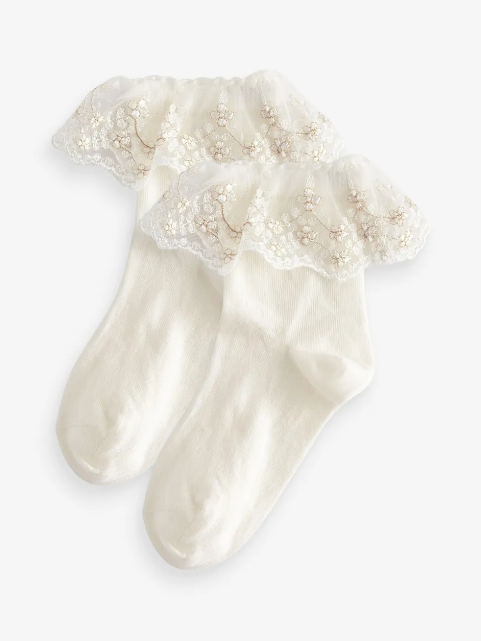 Cream 2 Pack Cotton Rich Flower Girl Ruffle Ankle Socks