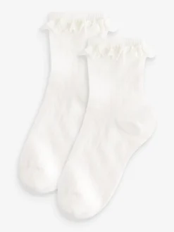 Cream 2 Pack Cotton Rich Ruffle Ankle Socks