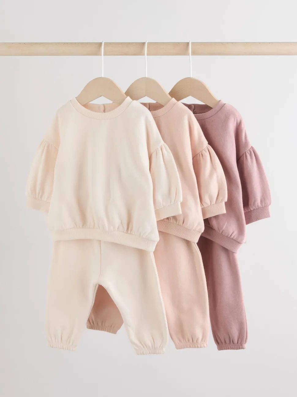 Cream/Pink Baby Sweatshirt & Joggers 6 Piece Set (0mths-2yrs)