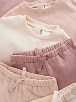 Cream/Pink Baby Sweatshirt & Joggers 6 Piece Set (0mths-2yrs)