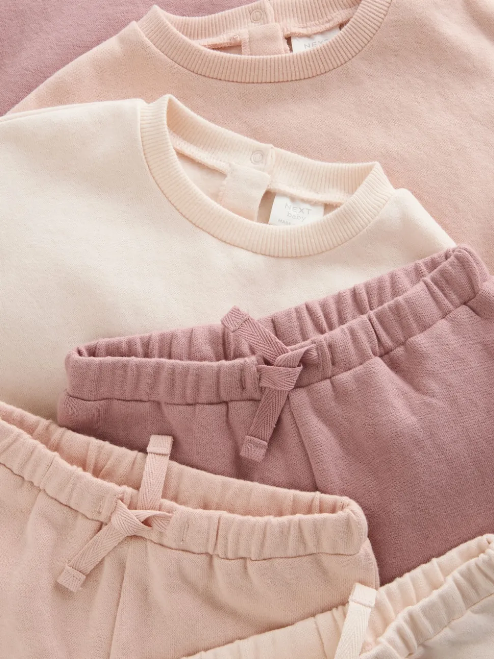 Cream/Pink Baby Sweatshirt & Joggers 6 Piece Set (0mths-2yrs)