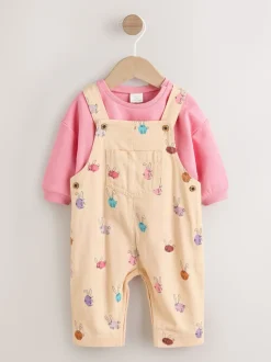 Cream/Pink Rabbit Baby Dungaree and Bodysuit Two Piece Set (0mths-3yrs)