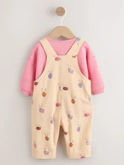 Cream/Pink Rabbit Baby Dungaree and Bodysuit Two Piece Set (0mths-3yrs)