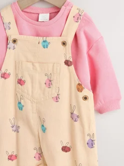 Cream/Pink Rabbit Baby Dungaree and Bodysuit Two Piece Set (0mths-3yrs)