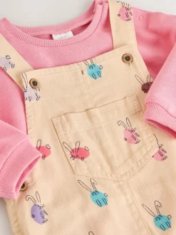 Cream/Pink Rabbit Baby Dungaree and Bodysuit Two Piece Set (0mths-3yrs)